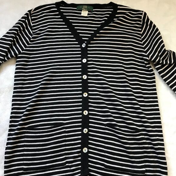 Vintage Orvis Striped V-Neck Cardigan Sweater Women's S Black White Cotton USA‎ - Picture 7 of 10